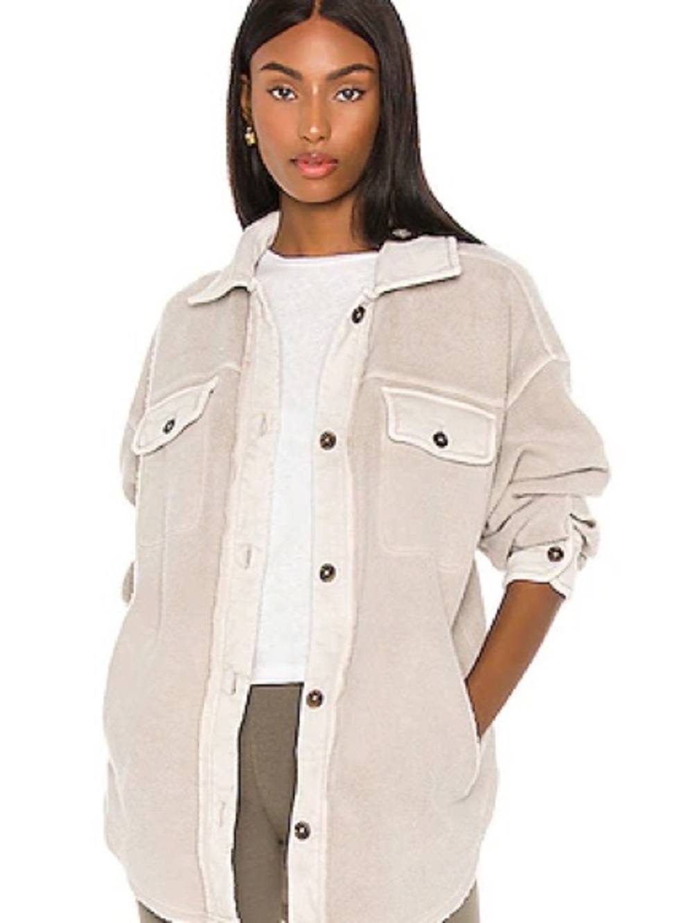 Free People Beige Oversized Shacket Jacket